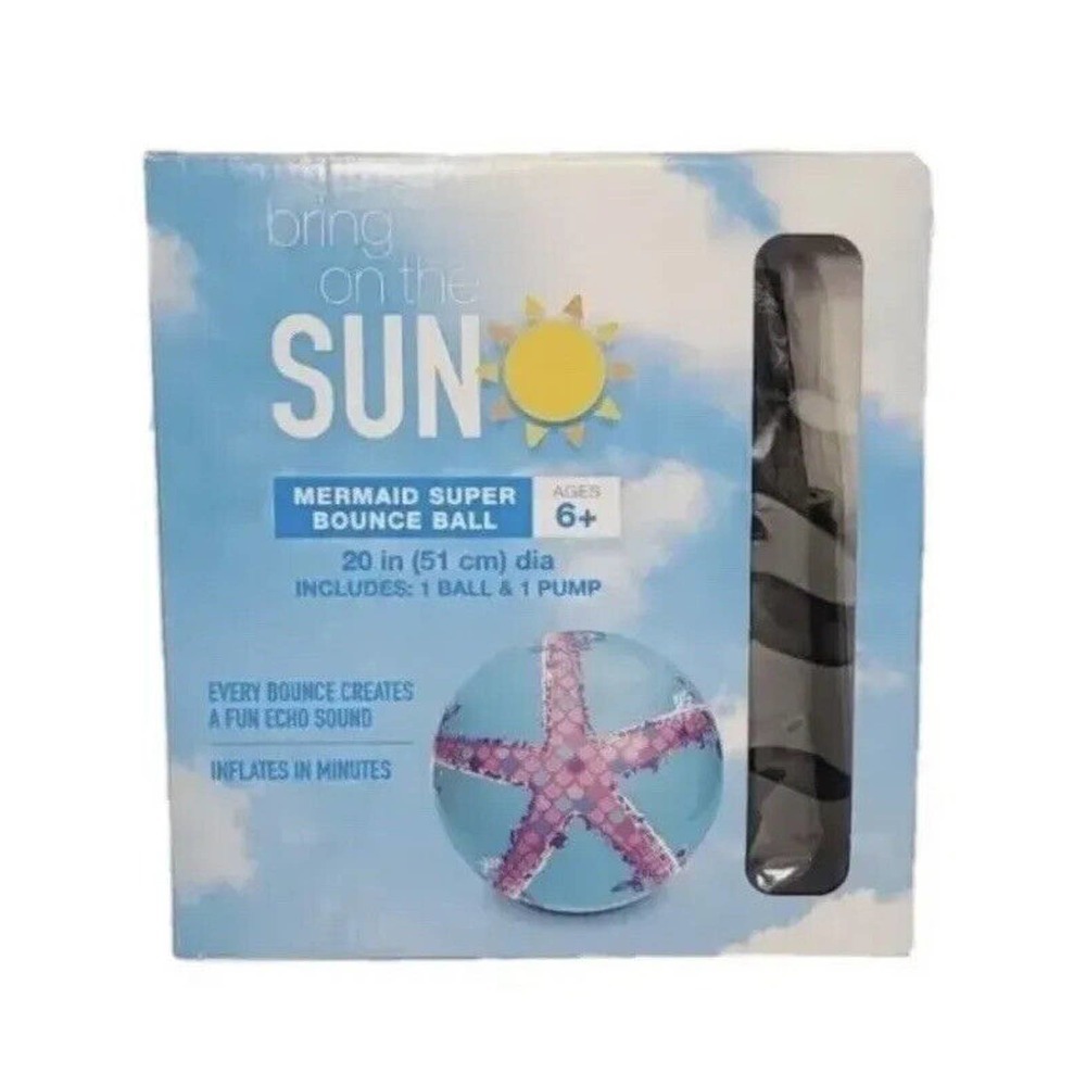 Bring On The Sun Mermaid Star Fish Super Bounce Ball 20'' Includes Pump, NEW